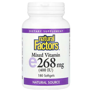 Natural Factors‏, "תערובת ויטמין E, 268 מ""ג (400 יחב""ל), 180 כמוסות רכות."
