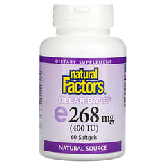 Natural Factors, Vitamina E base transparente, 268 mg (400 UI), 60 cápsulas blandas