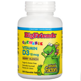 Natural Factors, Big Friends, Vitamina D3 masticable, Racimo de bayas, 10 mcg, 250 comprimidos masticables