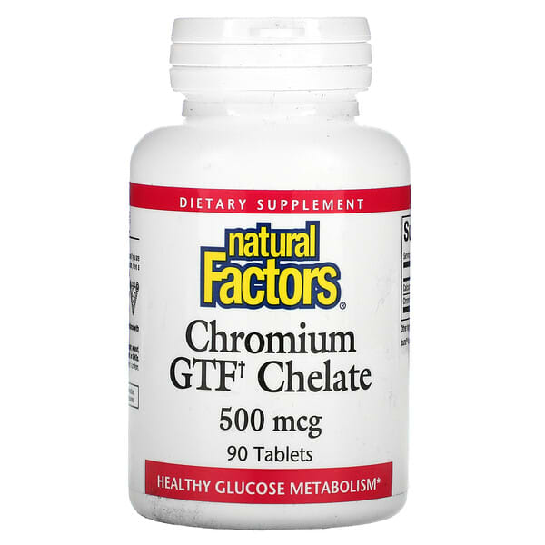 Natural Factors, хелат хрому з фактором толерантності до глюкози (GTF), 500 мкг, 90 таблеток