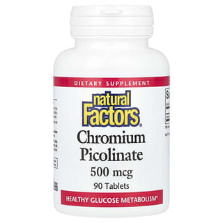 Natural Factors, Picolinato de cromo, 500 mcg, 90 comprimidos