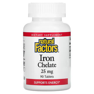 Natural Factors, Quelato de Ferro, 25 mg, 90 tabletes