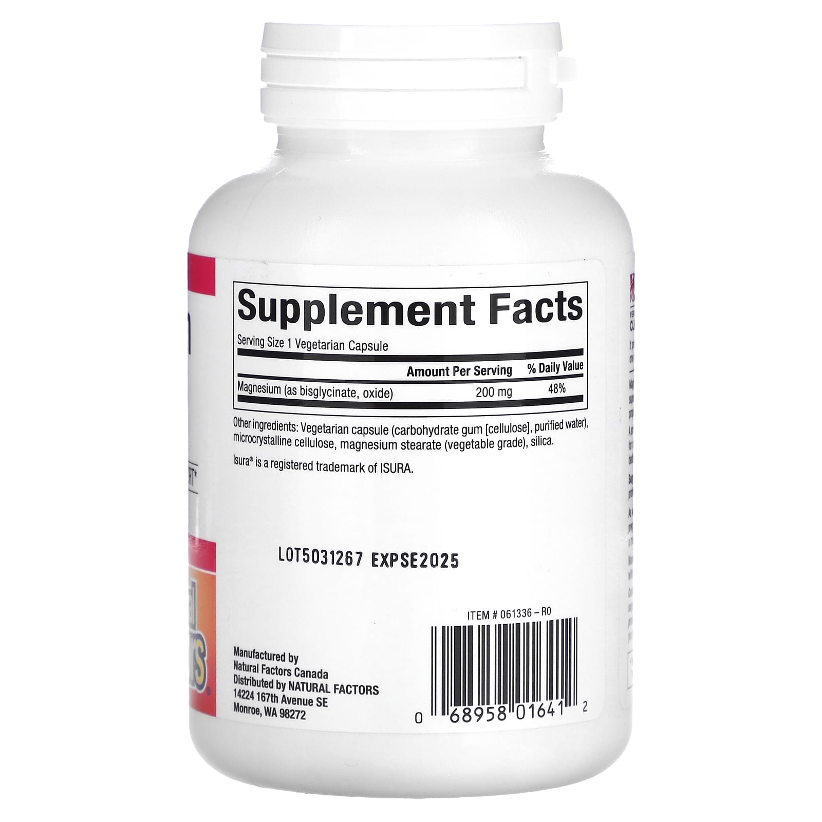 Natural Factors Bisglycinate de Magnésium, Magnesium Bis glycinate, 200