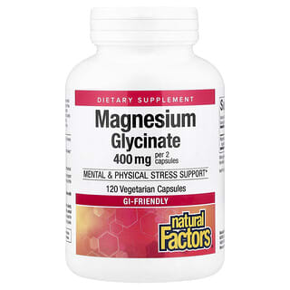 Natural Factors, Glycinate de magnésium, 200 mg, 120 capsules végétariennes