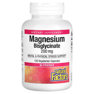 Natural Factors, Bisglicinato de magnesio, 200 mg, 120 cápsulas vegetales