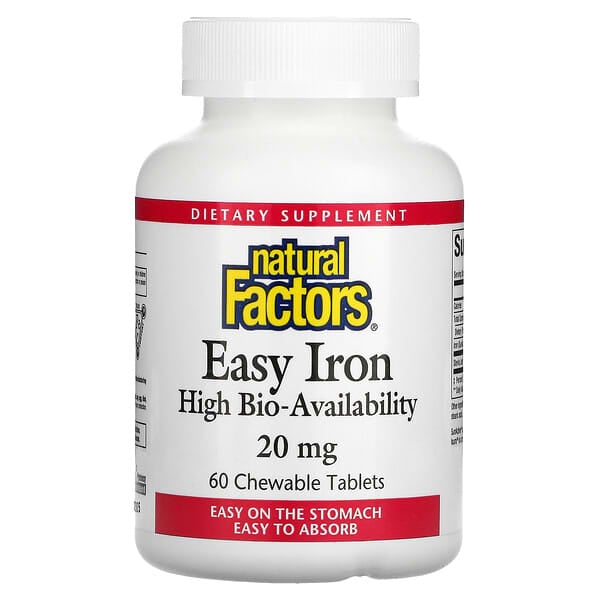 Natural Factors, Easy Iron, 20 мг, 60 жувальних таблеток