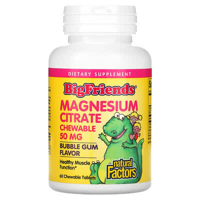 Natural Factors, Big Friends®, Magnesium Citrate, Bubble Gum, 50 mg, 60 Chewable Tablets