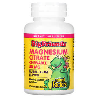 Natural Factors, Big Friends, Citrato de magnesio, Sabor a goma de mascar, 50 mg, 60 comprimidos masticables