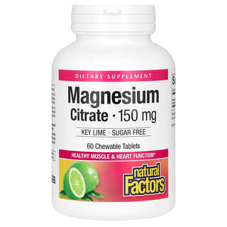 Natural Factors, Citrato de Magnésio, Lima-Chave, 150 mg, 60 Comprimidos Mastigáveis