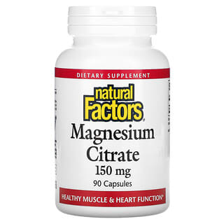 Natural Factors, Citrato de Magnésio, 150 mg, 90 Cápsulas