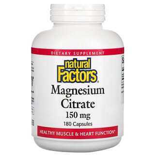 Natural Factors, Citrato de Magnésio, 150 mg, 180 Cápsulas