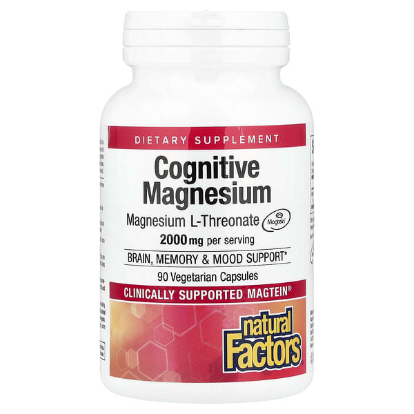 Natural Factors Cognitive Magnesium, 90 Vegetarian Capsules (48 mg per Capsule)