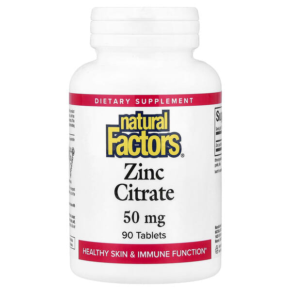 Natural Factors, Zinc Citrate, 50 mg, 90 Tablets