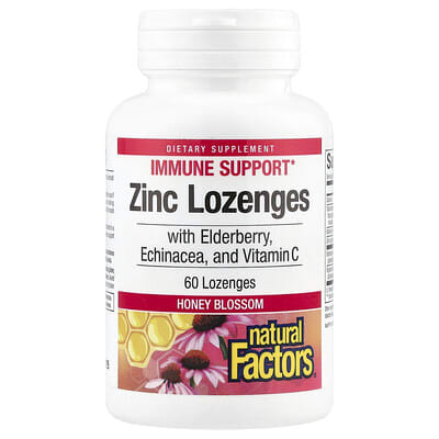 Natural Factors, Zinc Lozenges, with Elderberry, Echinacea, and Vitamin C, Honey Flower, 60 Lozenges