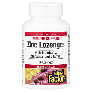 Natural Factors, Pastilles de zinc, Avec baie de sureau, échinacée et vitamine C, Fleur de miel, 60 pastilles