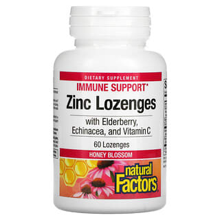 Natural Factors, Lonzenges de zinc, Con saúco, equinácea y vitamina C, Flor de miel, 60 pastillas