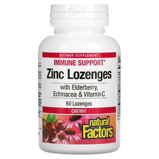 Natural Factors, Lonzenges de zinc, Con saúco, equinácea y vitamina C, Cereza, 60 pastillas