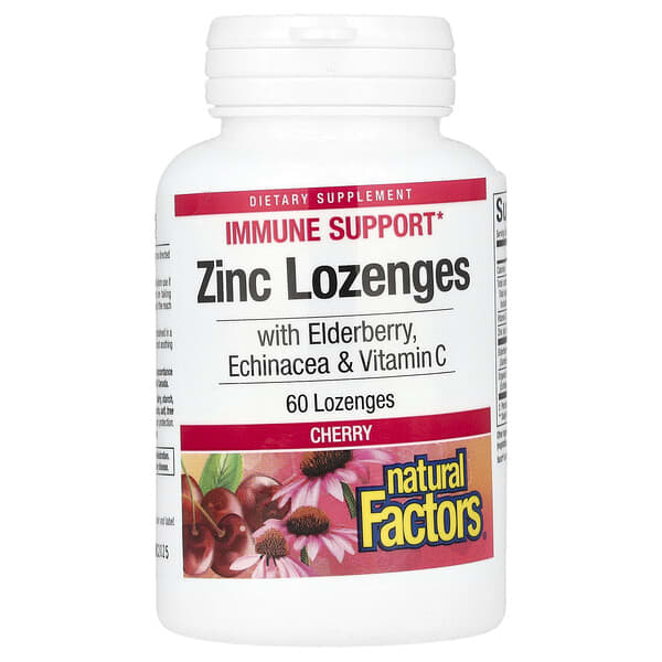 Zinc Lonzenges, With Elderberry, Echinacea & Vitamin C, Cherry, 60 Lozenges