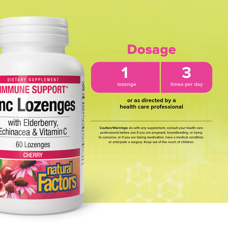 Zinc Lonzenges, with Elderberry, Echinacea & Vitamin C, Cherry, 60