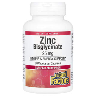 Natural Factors, Bisglycinate de zinc, 25 mg, 60 capsules végétariennes