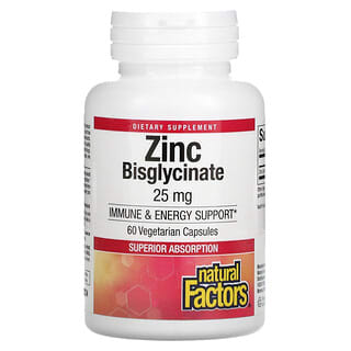 Natural Factors, Bisglicinato de zinc, 25 mg, 60 cápsulas vegetales