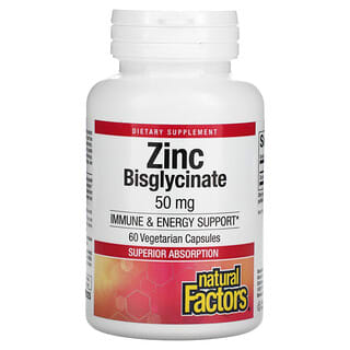 Natural Factors, Bisglicinato de zinc, 50 mg, 60 cápsulas vegetales