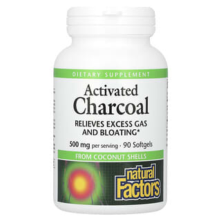 Natural Factors, Carbón vegetal activado, 500 mg, 90 cápsulas blandas (250 mg por cápsula blanda)