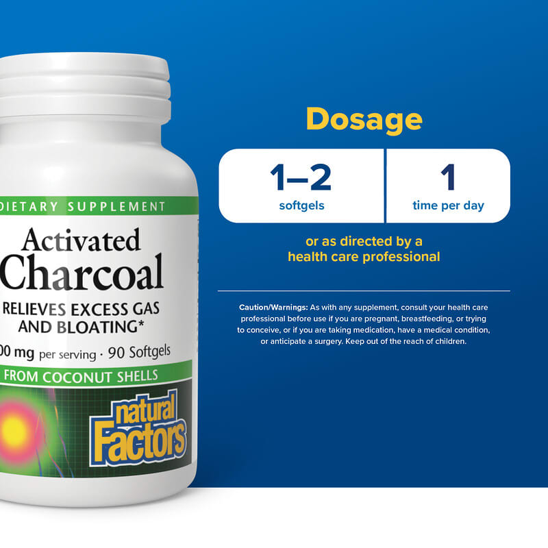 Carbón vegetal activado, 90 cápsulas blandas (250 mg por cápsula
