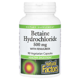 Natural Factors, Clorhidrato de betaína con fenogreco, 500 mg, 90 cápsulas vegetales