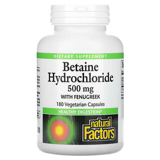 Natural Factors, Clorhidrato de betaína con fenogreco, 500 mg, 180 cápsulas vegetales