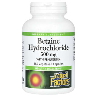 Natural Factors, Clorhidrato de betaína con fenogreco, 500 mg, 180 cápsulas vegetales