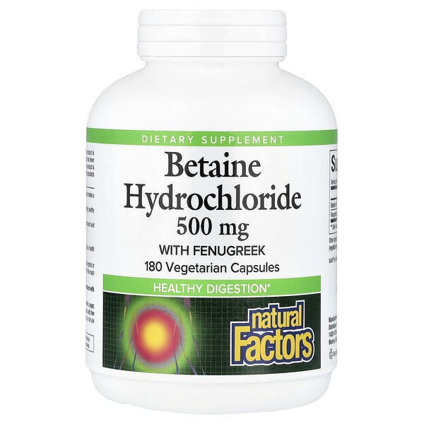 Natural Factors, Betaine Hydrochloride With Fenugreek, 180 Vegetarian Capsules — product photo 1