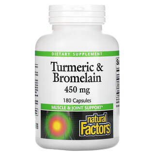 Natural Factors, Curcuma et bromélaïne, 450 mg, 180 capsules