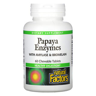 Natural Factors, ферменты папайи с амилазой и бромелаином, 60 жевательных таблеток