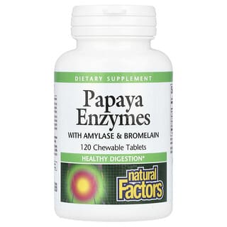 Natural Factors, ферменты папайи с амилазой и бромелаином, 120 жевательных таблеток