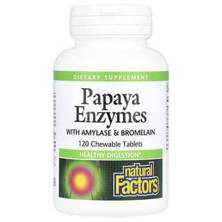 Natural Factors, Enzymes de papaye avec amylase et bromélaïne, 120 comprimés à croquer