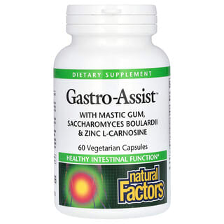 Natural Factors, Gastro-Assist con goma de lentisco, Saccharomyces boulardii y L-carnosina de zinc, 60 cápsulas vegetales