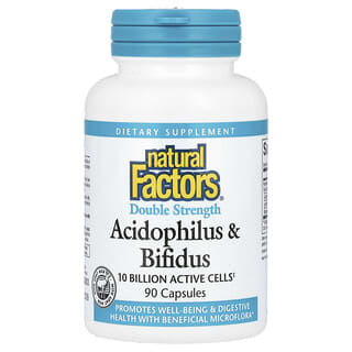 Natural Factors, Acidophilus & Bifidus, Kekuatan Ganda, 10 Miliar Sel Aktif, 90 Kapsul