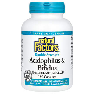 Natural Factors, Acidophilus & Bifidus, Doble concentración, 10.000 millones, 180 cápsulas
