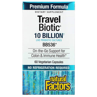 ناتورال فاكتورز‏, Travel Biotic، BB536،‏ 10 مليار، 60 كبسولة نباتية