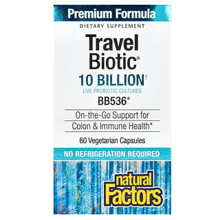 Natural Factors, Travel Biotic, BB536, 10.000 millones, 60 cápsulas vegetales