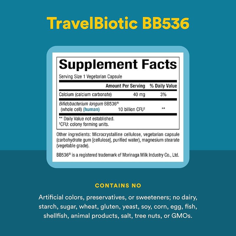 Travel Biotic, BB536, 10 Bilhões de UFCs, 60 Cápsulas Vegetarianas