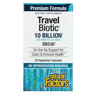 Natural Factors, Travel Biotic, BB536, 10 миллиардов, 30 вегетарианских капсул