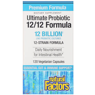 Natural Factors, بروبيوتيك شامل Ultimate Probiotic، تركيبة 12/12، 12 مليار وحدة تشكيل مستعمرة، 120 كبسولة نباتية