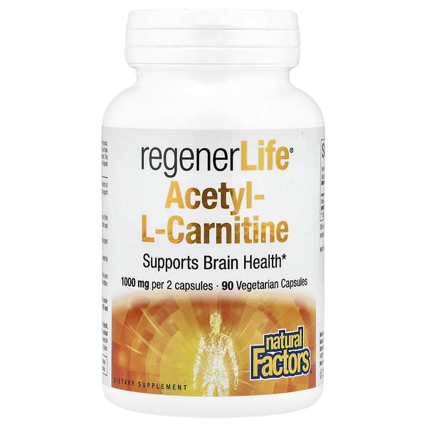Natural Factors RegenerLife®, Acetyl-LCarnitine, 90 Vegetarian Capsules (500 mg per Capsule)