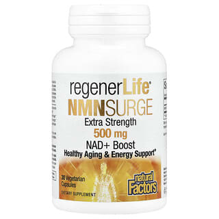 Natural Factors, RegenerLife®, NMN Surge, Extra Strength , 500 mg , 30 Vegetarian Capsules