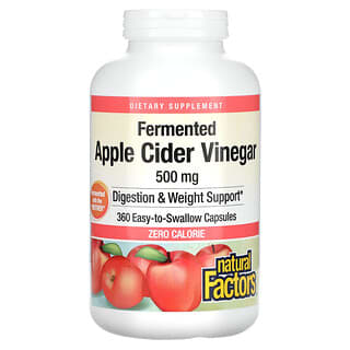 Natural Factors, Fermented Apple Cider Vinegar, 500 mg, 360 Easy-to -Swallow Capsules