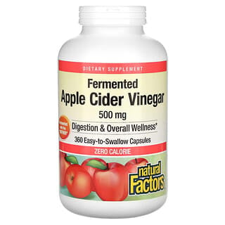 Natural Factors, Fermentowany ocet jabłkowy, 500 mg, 360 łatwych do połknięcia kapsułek