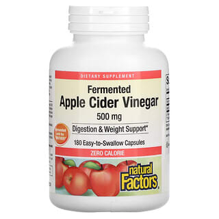 Natural Factors, ферментированный яблочный уксус, 500 мг, 180 капсул, которые легко глотать