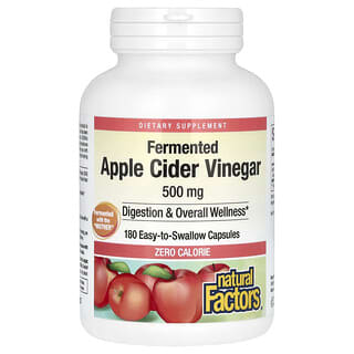Natural Factors, ферментированный яблочный уксус, 500 мг, 180 капсул, которые легко глотать